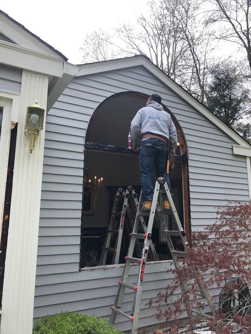 Large custom half round window installation Ridgefield
